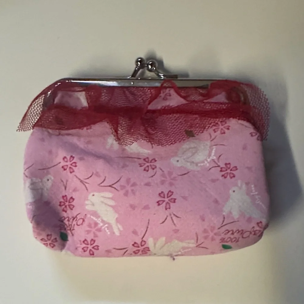 Leaping Bunny print cotton makeup pouch /  Coin Purse